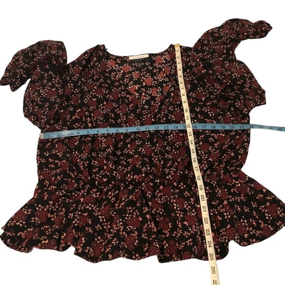 ELOQUII ELEMENTS Peplum Blouse Women's Size 22 Pink Black Floral Faux Wrap - Picture 4 of 11